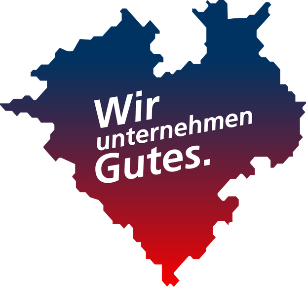Das Westfalenherz mit dem Schriftzug "Wir unternehmen Gutes"