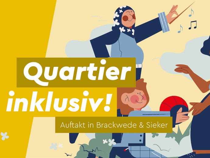 Illustration mit dem Schriftzug Quartier inklusiv (vergrößerte Bildansicht wird geöffnet)