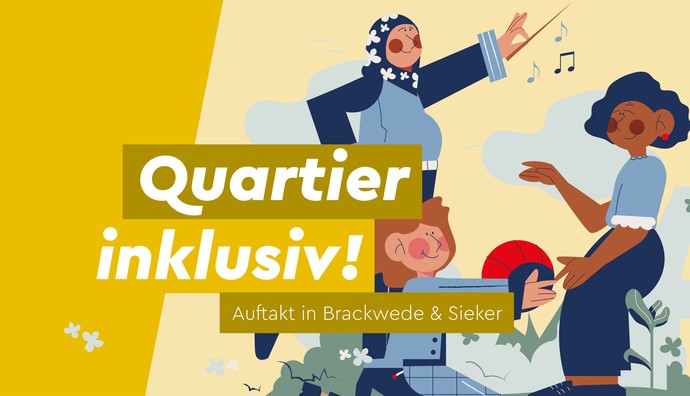 Illustration mit Schriftzug "Quartier Inklusiv"
